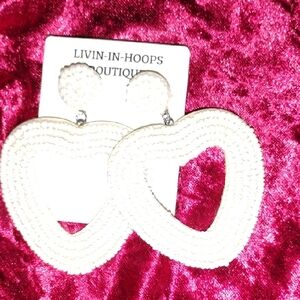 White Heart Earrings